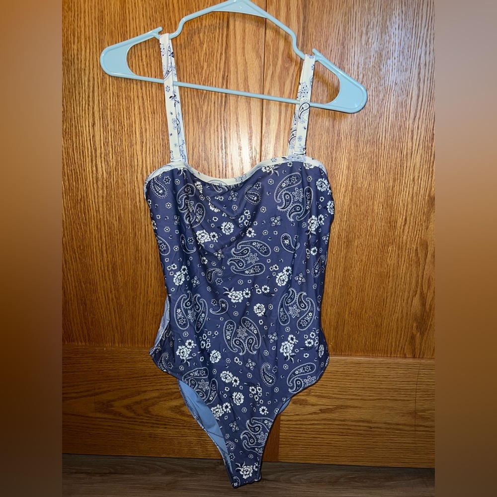 Aerie Light Blue Floral One-Piece Swimsuit